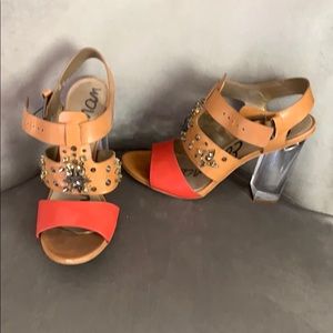 Tan jeweled Sam Edelman heeled sandals
